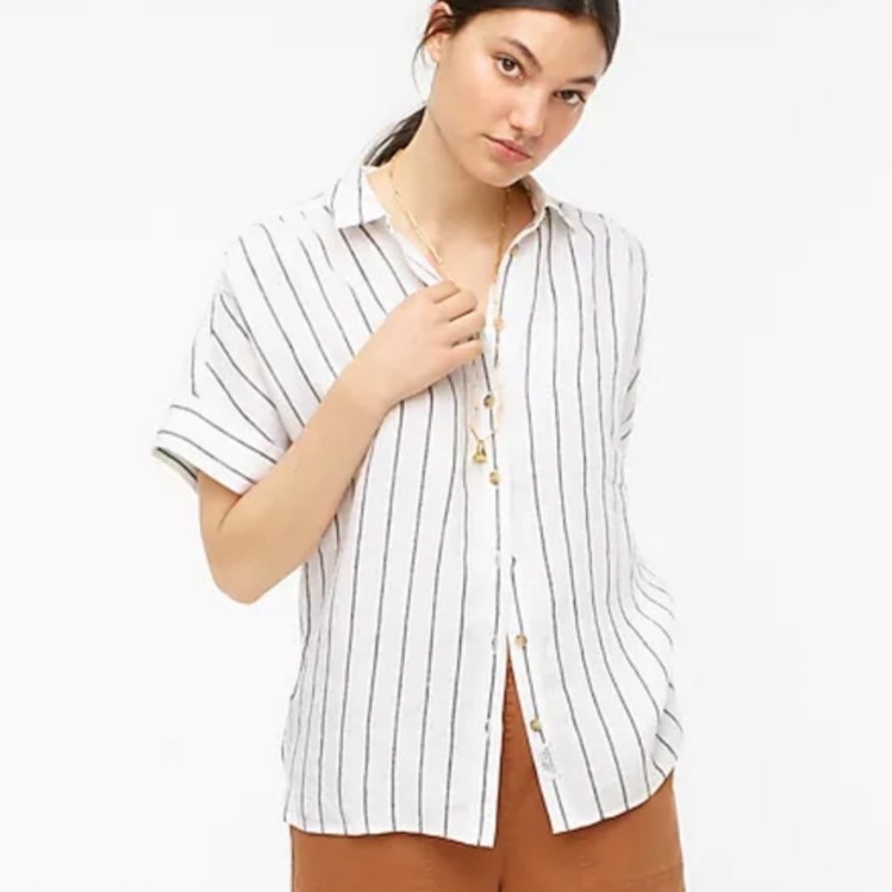 J. Crew Relaxed Fit Striped Linen Shirt Size L